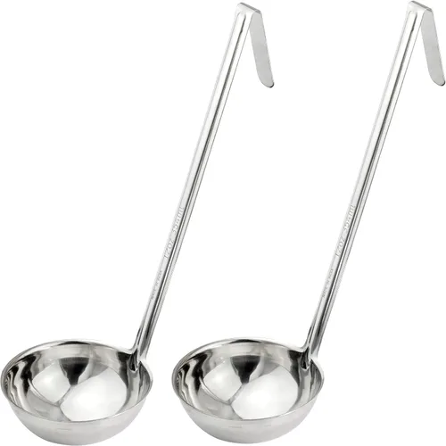 Vista 9 de Fit Meal Prep [Paquete de 2] Cucharón de sopa de acero inoxidable de 2 onzas, espátula de salsa de una pieza con asas de gancho, cuchara de servir