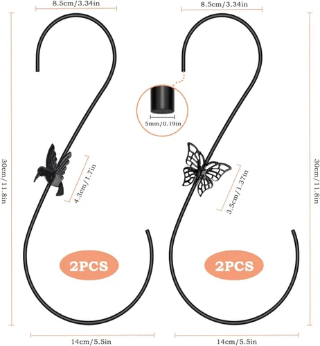 Vista 2 de 4 ganchos de metal para comedero de colibríes, colgador de gancho de acero inoxidable para comedero de pájaros de 12 pulgadas, gancho de rama