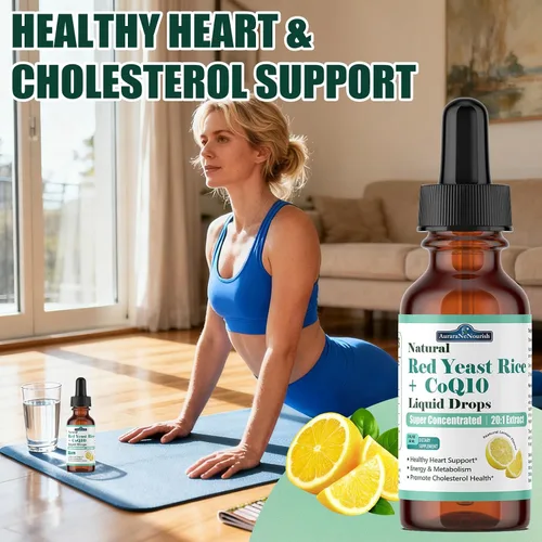 Vista 4 de Arroz de levadura roja liposomal con gotas líquidas Coq10, 5 en 1 extra fuerte 1200 mg de colesterol y apoyo cardíaco con ácido alfa lipoico