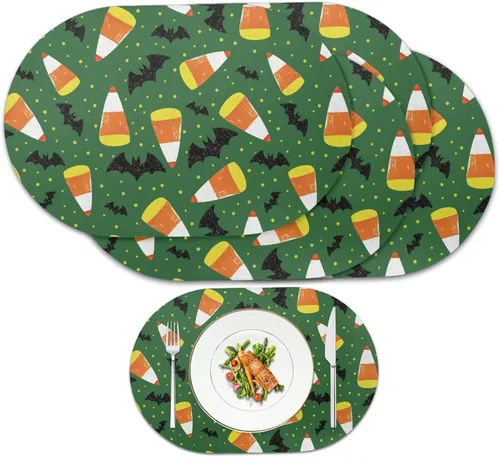 Vista 44 de Corn Green Placemats Set of 2 12 x 18 Inch Leather Table Mats Seasonal Table Placemats Protector PU Desk Mat Heat Resistant Washable Easy Clean for