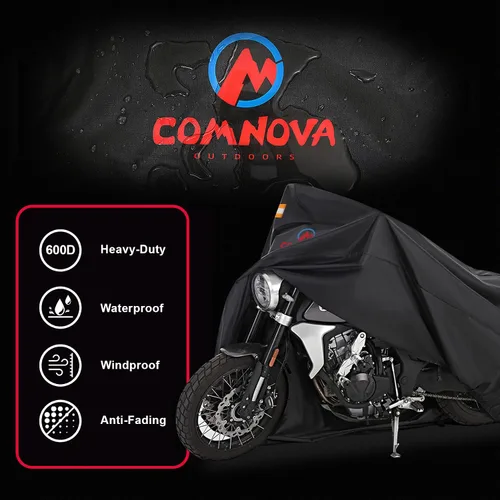 Vista 6 de Comnova - Funda para motocicleta de 81 pulgadas, 600D, impermeable, con orificio de bloqueo, ajuste universal para Harley, Honda, Kawasaki