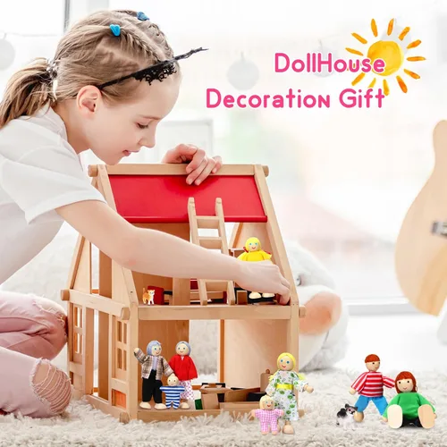 Vista 5 de Skylety 10 piezas de set de casa de muñecas de madera con figuras de mini personas, muñecas para casa de muñecas, figuras de madera para jugar