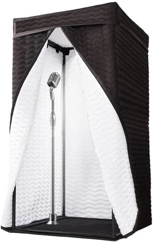 Vista 12 de Cabina vocal portátil para estudio en casa, cabina de grabación sin eco para voz en off, podcast y canto, aislamiento de reverberación de 360°