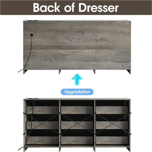 Vista 3 de Fameill - Cómoda para dormitorio, organizador de 9 cajones con estación de carga, cómoda alta para pasillo, cómoda de madera con tiradores de metal