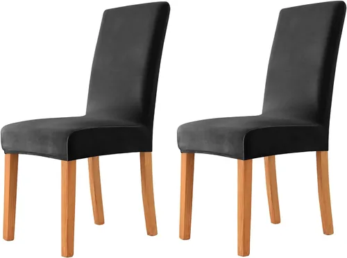Vista 26 de Velvet Chair Covers Beige Gray, Stretch Dining Room Chair Covers 2 Pack, Super Fit Dining Chairs Slipcovers Spandex Washable Kitchen Parson Chair