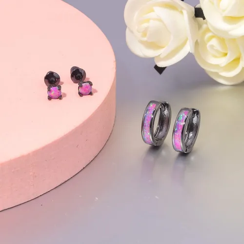 Vista 15 de CiNily Aretes Huggie de ópalo con bisagras, chapados en oro, hipoalergénicos, pequeños aretes de aro para mujeres, adolescentes, niñas, hombres