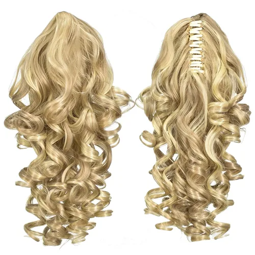 Vista 6 de 12-Pulgadas Extensiones de Cola de Caballo Cortas con Rizos de Tornillo y Pinza de Gancho Extensiones de Cabello Sintético con Cordón Extensiones