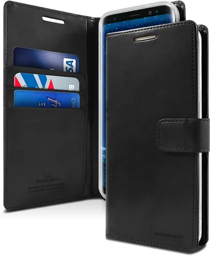 Vista 45 de GOOSPERY Funda Blue Moon para Galaxy S21 de 6.2 pulgadas (2021), soporte de piel sintética premium con soporte para tarjetas (negro)