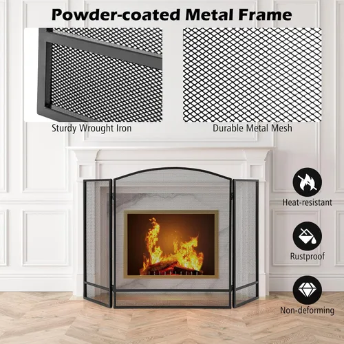 Vista 3 de IRONMAX Pantalla decorativa plegable para chimenea de 3 paneles, 48.5