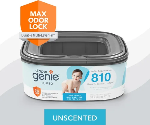 Vista 2 de Diaper Genie Recambio cuadrado jumbo, con película continua, puede contener hasta 810 pañales de tamaño recién nacido por repuesto.