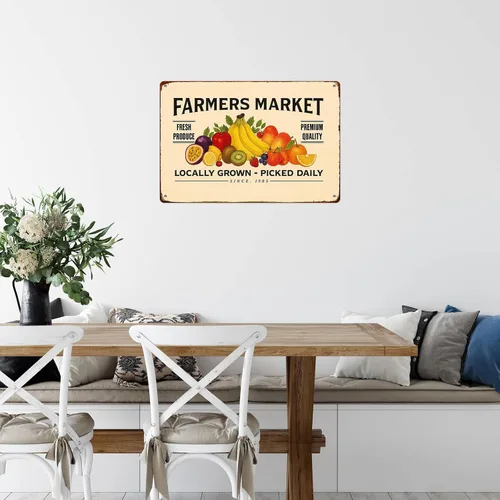 Vista 7 de Retro-Style Plates For Farmers Market Signs Posters Funny metal sign For Man Cave bathroom Farm Bedroom living room Kitchen Garage Wall Decor 8 * 12