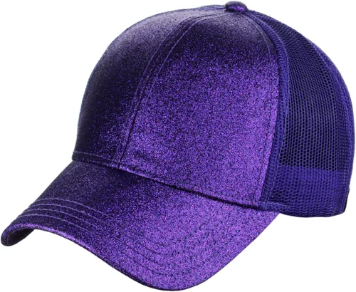 Vista 3 de C.C - Gorra de béisbol con diseño para cola de caballo, ajustable, con malla y brillantina