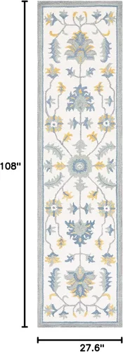 Vista 3 de SAFAVIEH Metro Collection - Alfombra de pasillo de 2 pies 3 pulgadas x 9 pies, marfil y azul, lana hecha a mano, ideal para zonas de alto tráfico