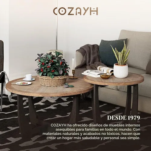Vista 6 de COZAYH - Mesa auxiliar y auxiliar rústica, redonda con almacenamiento Solid And Manufactured Wood, 23.75 in W, 23.25 in H, 50 lb Capacity