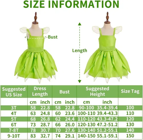 Vista 3 de Tinker - Disfraz de hada para niñas de 3 a 10 años, vestido de hada con alas y varita, ropa de Halloween, traje de fiesta de cumpleaños