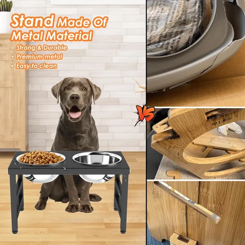 Vista 4 de ADENGL Cuenco elevado de metal para perros, soporte elevado para comedero de perros de 10" de alto con 2 cuencos de acero inoxidable de 42oz