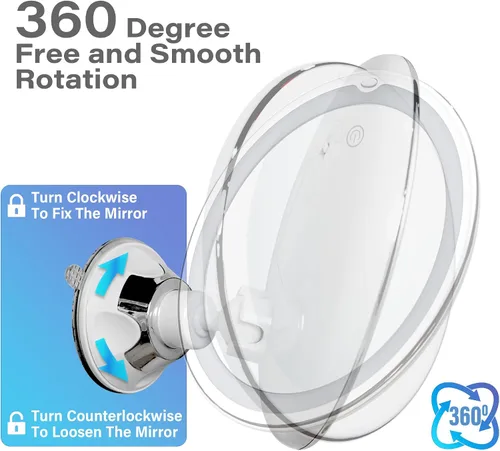 Vista 9 de Snowflakes - Espejo de maquillaje iluminado con 10 aumentos, ventosas y giro de 360°, control táctil, 3 modos de luz, ideal para el hogar, tocador