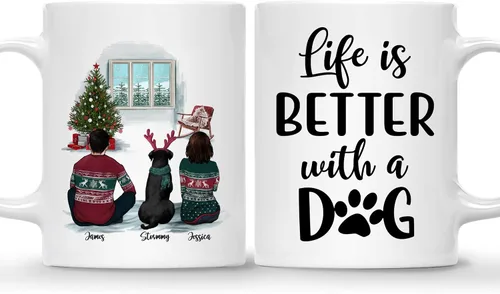 Vista 18 de Taza Personalizada de Gossby para Perros - La vida es mejor con perros (2 hombres - 2 perros) - Taza de perro personalizable para papás de perros