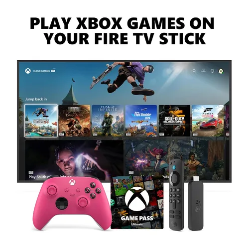 Vista 12 de Xbox Wireless Controller (2025) Carbon Black + Fire TV Stick 4K Game Pass Ultimate 1 Month - Gaming Bundle, Windows, Mobile & Smart TVs