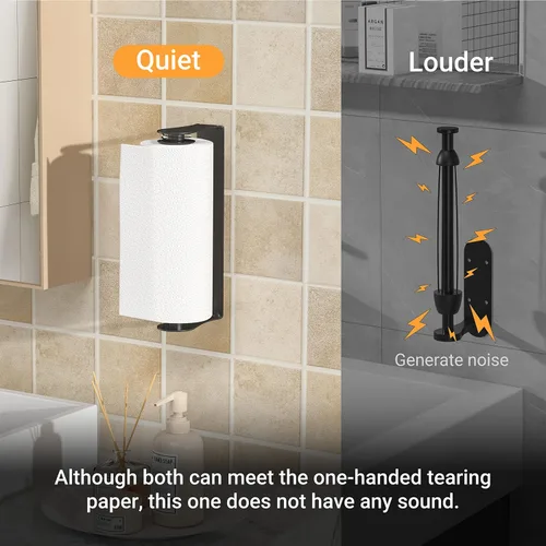 Vista 4 de Swaitee Soporte para toallas de papel debajo del gabinete, montaje en pared, desgarre con una mano, acero inoxidable, negro, soporte para rollo