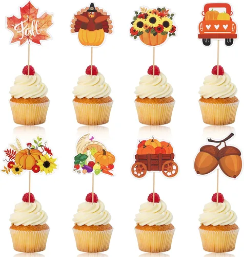 Vista 2 de SANNIX 96 adornos para cupcakes de Acción de Gracias, decoraciones de comida de Acción de Gracias