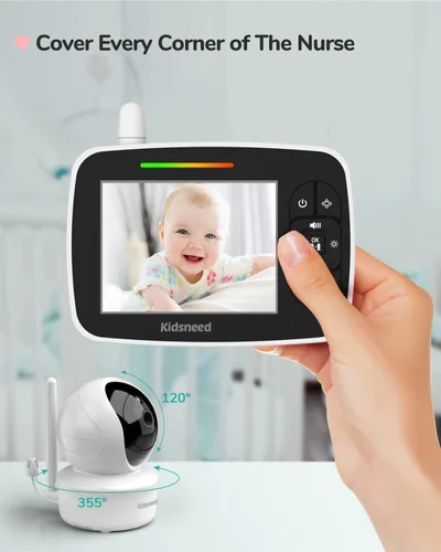 Vista 6 de Monitor de bebé – Monitor de bebé de 3.5 pulgadas con cámara y audio, panorámica remota/inclinación/zoom, batería de 1200 mAh