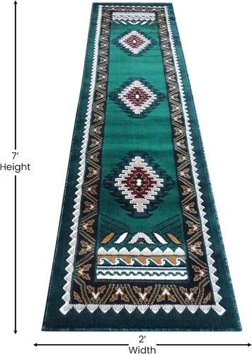 Vista 2 de Flash Furniture Ventana Collection - Alfombra decorativa del suroeste, alfombra de olefinas verde cazador de pelo bajo, alfombra de área de 2 x 7
