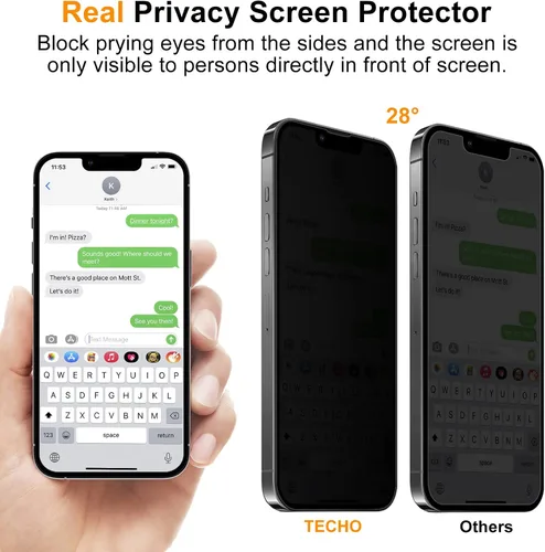 Vista 2 de TECHO Protector de pantalla de privacidad compatible con iPhone 16e / iPhone 14 / iPhone 13 / iPhone 13 Pro película de vidrio templado
