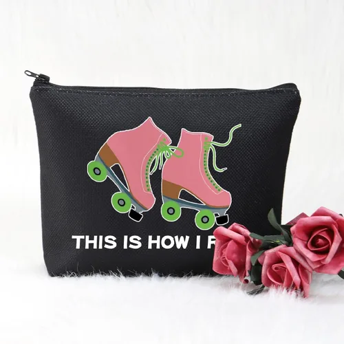 Vista 3 de POFULL Bolsa de maquillaje para amantes del patinaje sobre ruedas, así es como me rollo bolsa de cosméticos