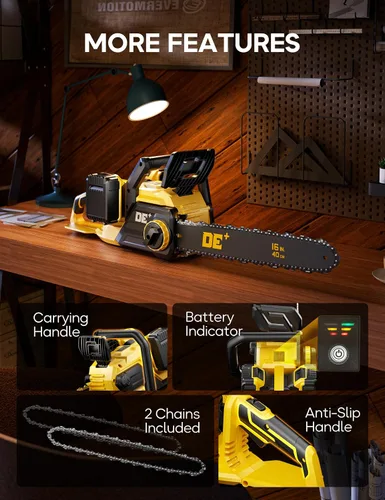 Vista 8 de DeForce Motosierra Eléctrica Inalámbrica de 16" 40V, para Baterías DeWalt 20V Max, Motosierra a Batería sin Escobillas, con Engrasador Automático