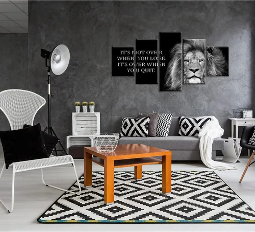 Vista 4 de Arte de pared inspirador de león en blanco y negro para decoración de pared, impresión en lienzo, citas motivacionales, pósters, pintura enmarcada