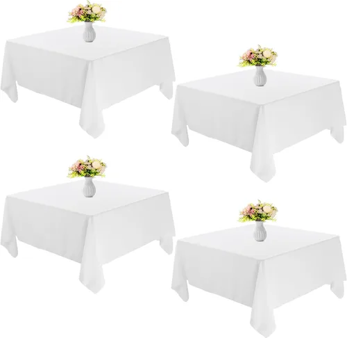 Vista 17 de Paquete de 4 manteles cuadrados de mesa de 52 x 52 pulgadas, mantel negro lavable a máquina, tela de poliéster, cubierta de mesa para comedor
