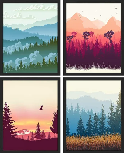 Vista 52 de SIGNWIN Marco de arte de pared de jirafa de safari africano, juego de 4 impresiones coloridas de paisaje, decoración de pared de naturaleza