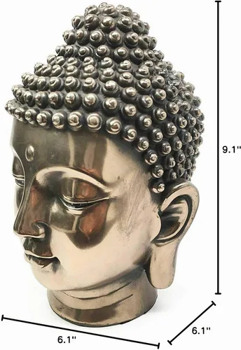 Vista 5 de PTC Figura de estatua de bronce religioso budista con cabeza de Buda de 6.5 pulgadas