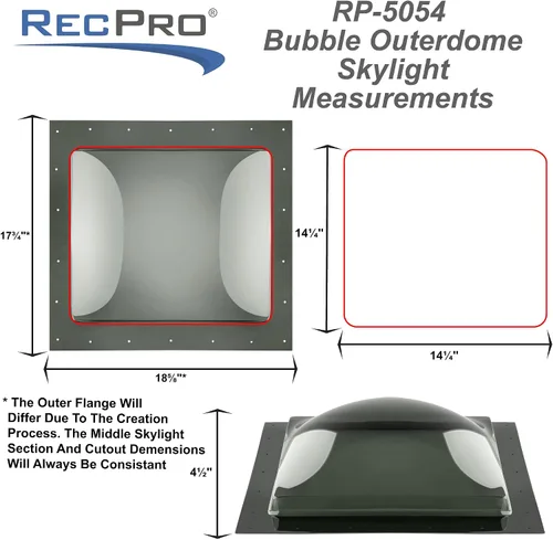 Vista 4 de RecPro Cúpula exterior para tragaluz RV Claraboya exterior universal de 14 x 14 pulgadas (transparente)