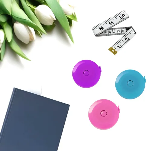 Vista 8 de Paquete de 3 cintas métricas retráctiles para cuerpo, 60 pulgadas, 4.9 ft, regla flexible de doble cara para manualidades médicas, tela, tela, morado