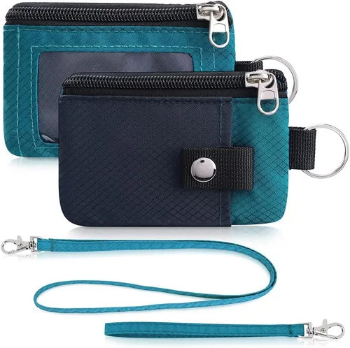Vista 32 de Artpaxy Cartera minimalista para hombres y mujeres, llavero con bloqueo RFID, con cremallera, pequeña cartera con ventana de identificación, 2