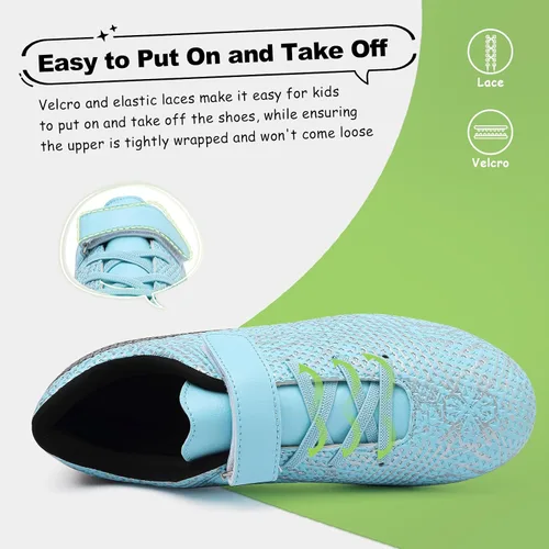 Vista 4 de GRESKY Tacos de fútbol para niños y niñas, zapatos de fútbol de césped para jóvenes, zapatos de fútbol AG