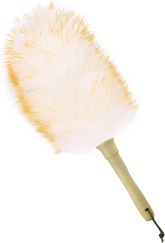 Vista 14 de Plumero de lana de cordero de 14 pulgadas de largo, con mango de madera maciza, correa para colgar de cuero para limpiar ventiladores de techo