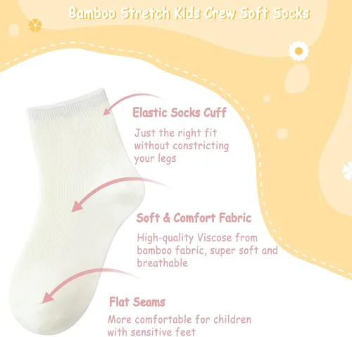 Vista 2 de SERISIMPLE Calcetines elásticos de bambú para niños y niñas, tobilleras, transpirables, 5 pares