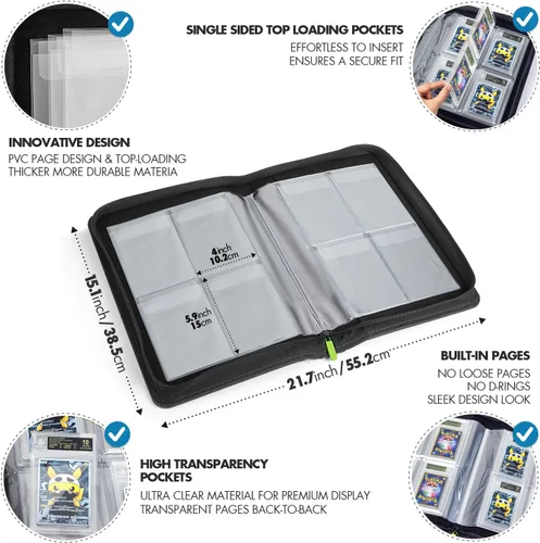 Vista 3 de FunGuys Carpeta para Tarjetas Graduadas – Carpeta de 4 Bolsillos para Slabs para PSA, BGS, SGC y Todas las Tarjetas Graduadas, Álbum