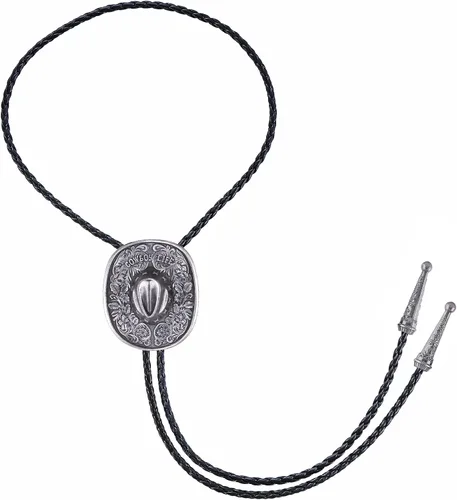 Vista 5 de Jeilwiy Corbata de bolo para hombre, corbata de vaquero occidental, collar de corbata de bolo dorado, corbata de cuero, corbata de Halloween