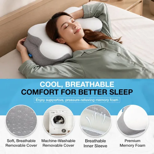 Vista 2 de Almohada ergonómica de espuma viscoelástica cervical, contorno de Gris
