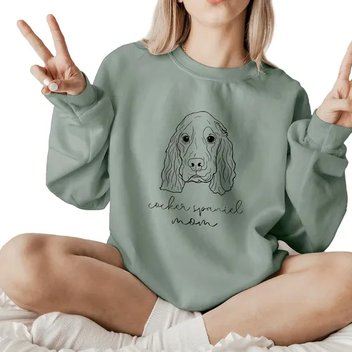 Vista 5 de Cocker Spaniel Mama Women's Long Sleeve Crewneck Cocker Spaniel Dog mom Sweatshirt Cocker Spaniel Puppy Print Graphic Shirts Pullover Tops