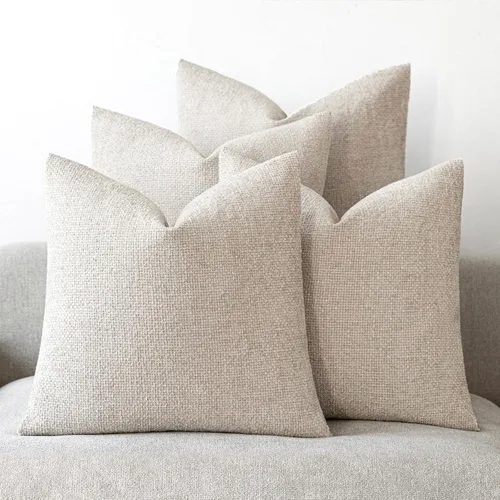 Vista 8 de 18x18 Fundas de almohada de chenilla, paquete de 4, serie neutra beige/marrón
