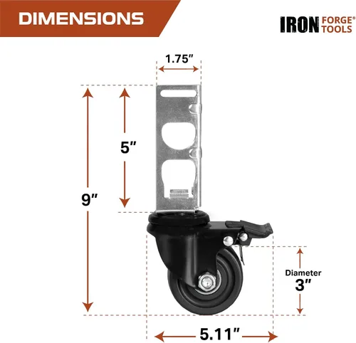 Vista 2 de Iron Forge Tools Ruedas giratorias de almacenamiento resistentes, juego de 4 ruedas de bloqueo de 3 pulgadas, 1360 libras, capacidad para estantes