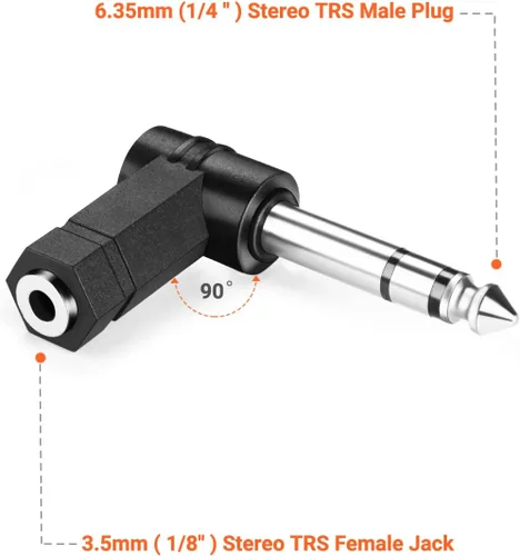 Vista 5 de Adaptador TRS de 3 polos macho a hembra de 0.138 in en ángulo recto de 0.250 in, 90 grados, paquete de 3