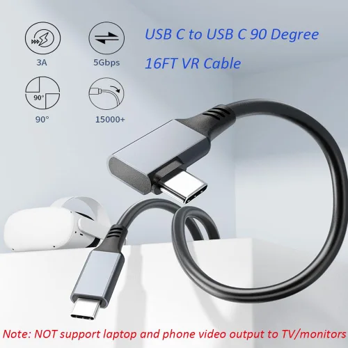 Vista 2 de QCEs Cable de enlace de 16 pies (16.4 ft) compatible con cable Meta/Oculus Quest Link, cable de auriculares USB C a USB C VR con carga rápida