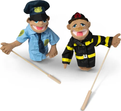 Vista 4 de Melissa & Doug - Paquete de marionetas, oficial de policía y bomberos