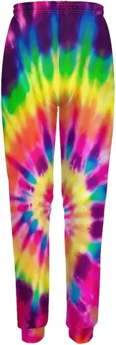 Vista 7 de Losturban Pantalones deportivos unisex de teñido anudado para adultos, pantalones 70S 80S, pantalones hippie para hombre y mujer